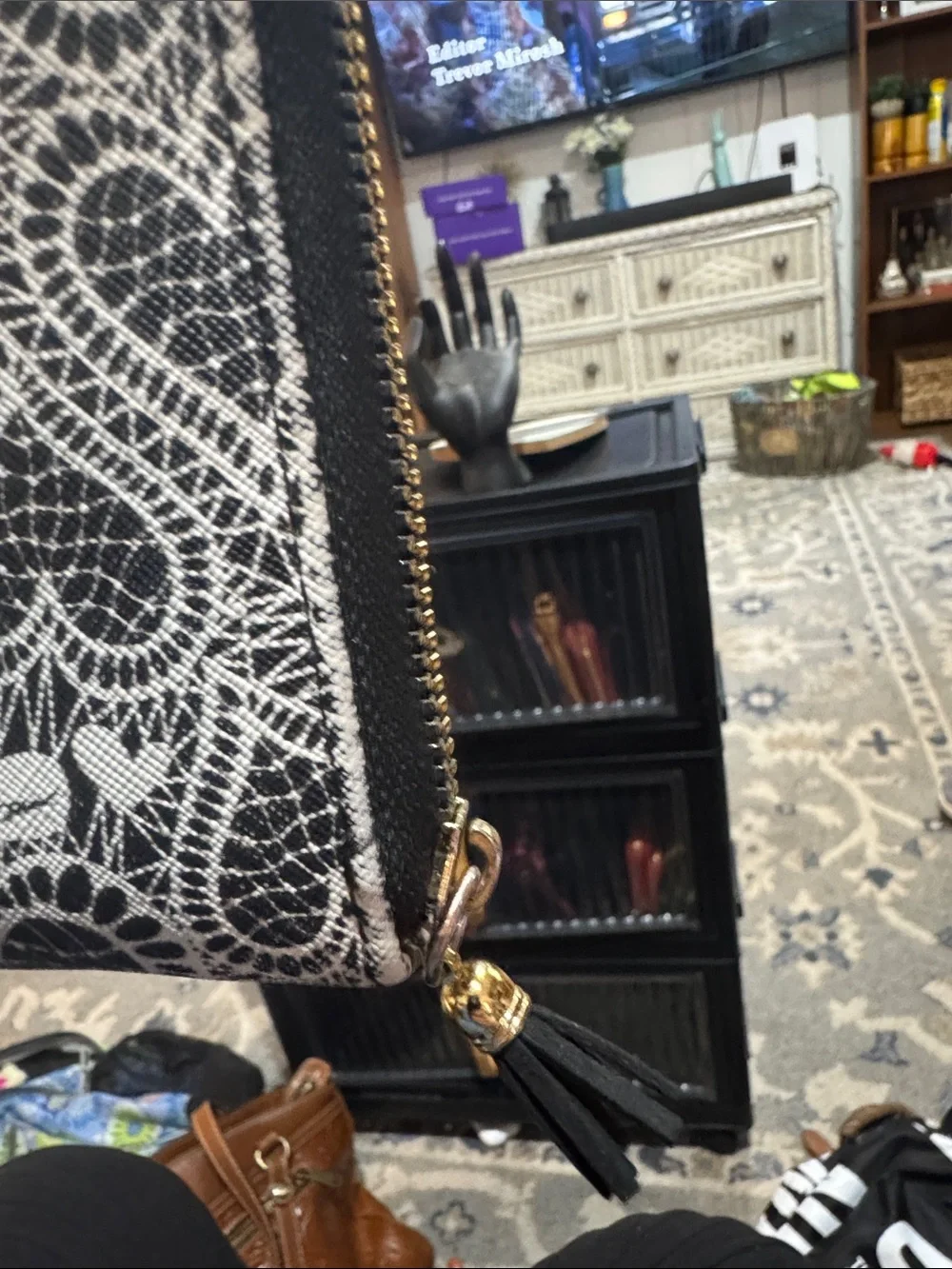 Betsey Johnson Black & White Lace & Heart Pattern Zip Wallet